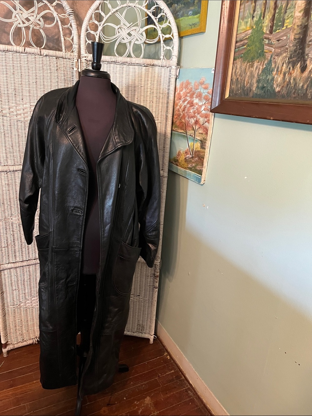 Men's Black Long Leather Trench Coat - Timeless Black Overcoat